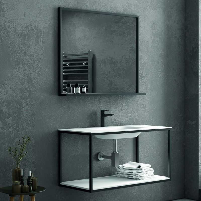 Specchio bagno con lampada e telaio perimetrale nero MIDANAO