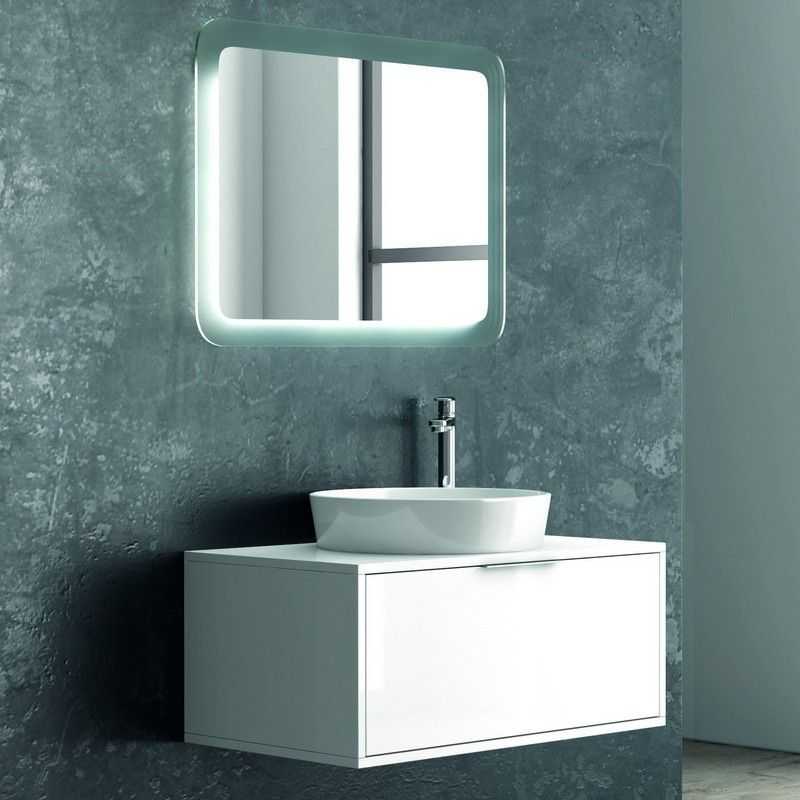 Mobile bagno 80cm sospeso con piano bianco in resina  Kamalubagno Colore  Mobile Finitura Legno Marrone - 8702