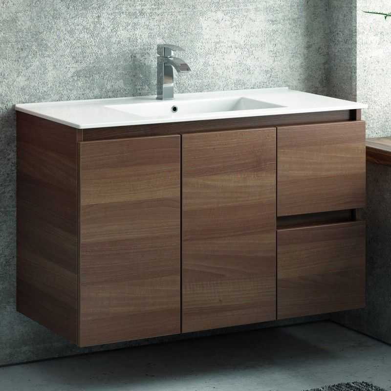 Composizione bagno a terra 100cm - 29 Colori Mobili  Kamalu Bagno Colore  Mobile Finitura Legno Marrone - 8702