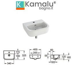 Lavandino piccolo bagno 46 cm con foro miscelatore a destra Litos-S50 -  KAMALU