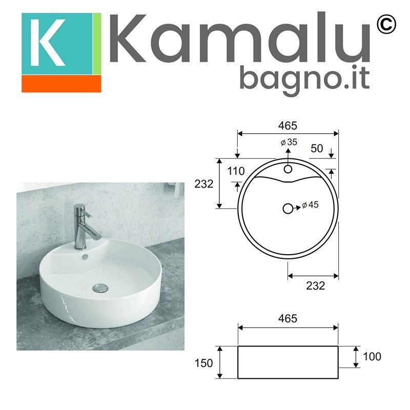 Kamalu - lavabo piccolo da appoggio 34 cm in ceramica litos-233