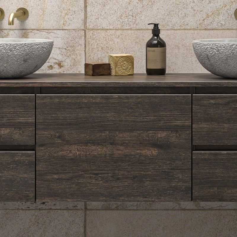 Mobile bagno a terra 180 cm con piano e 5 cassetti  Kamalu Colore Mobile  Finitura Legno Marrone - 8702