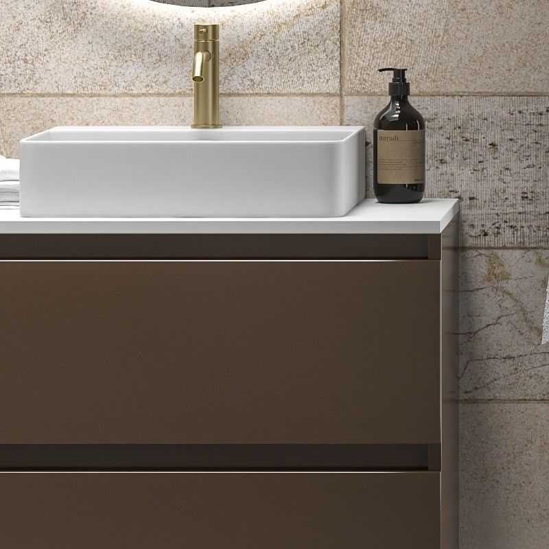 Mobile bagno sospeso 80 cm con due cassetti e piano bianco