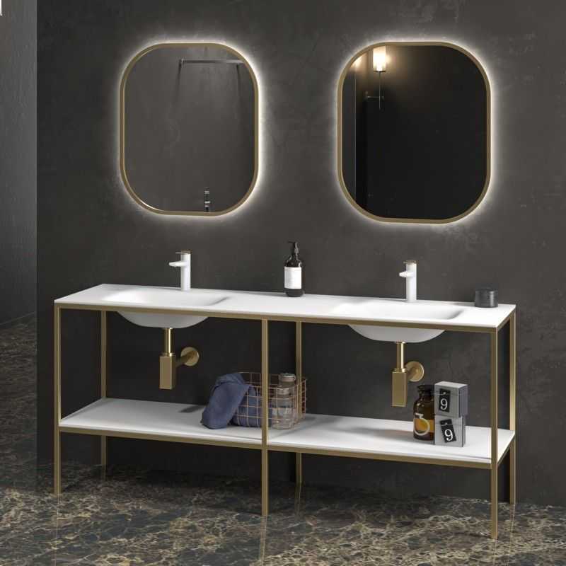 Mobile bagno metallico a terra 175 cm con doppio lavabo NET-175L kamalu - 3