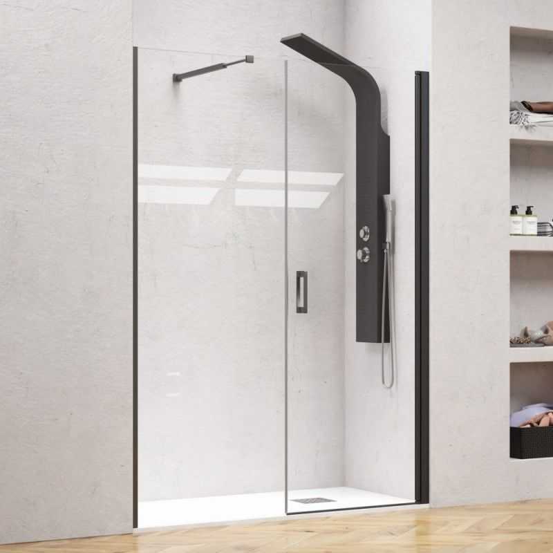 Porta doccia colore nero 170 cm battente e laterale fisso