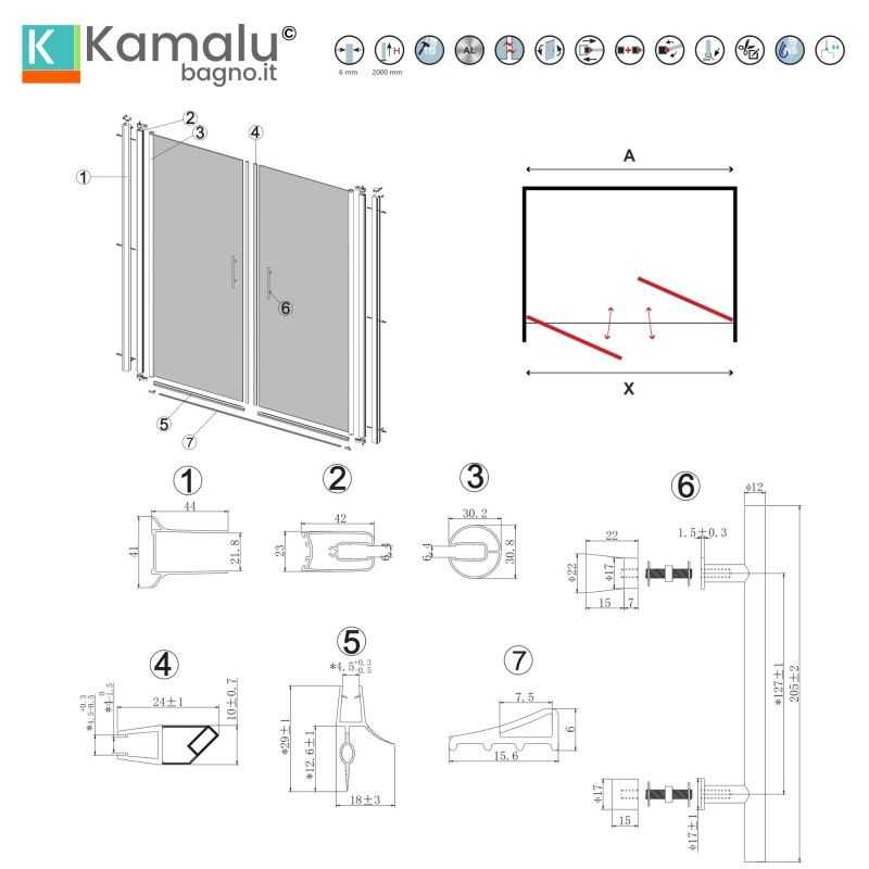 Porta doccia saloon 85 cm vetro opaco altezza 200h | KSAL2800AI kamalu - 3