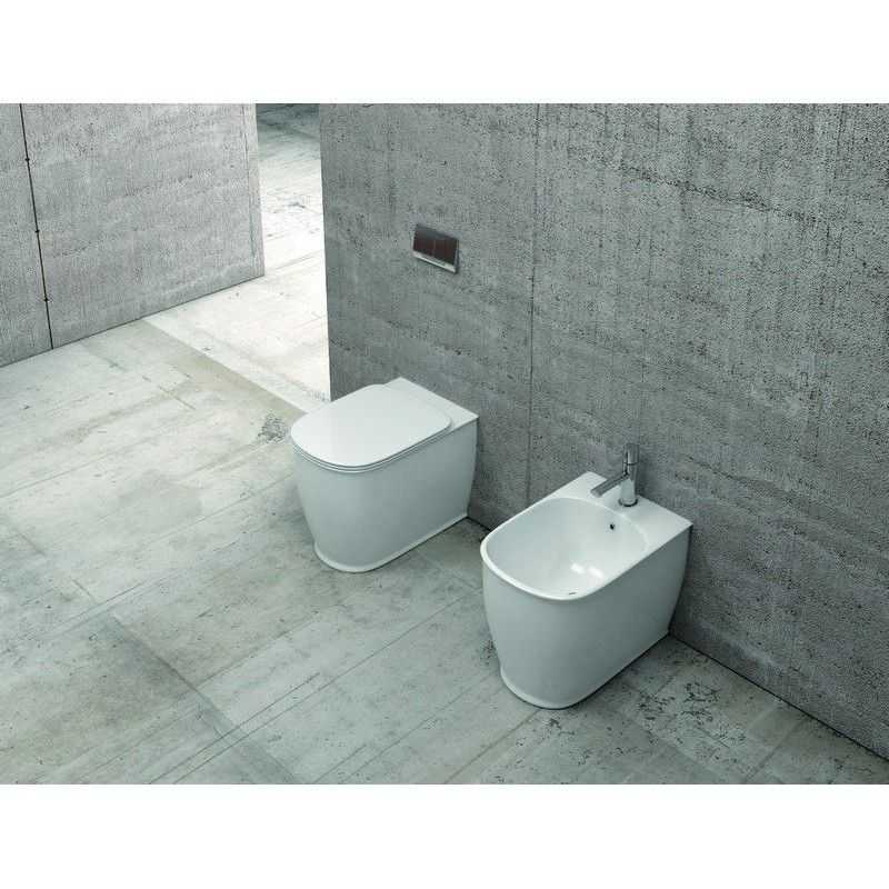 Sanitari Bagno Filo parete Minimal Wc con Sedile+Bidet in Ceramica