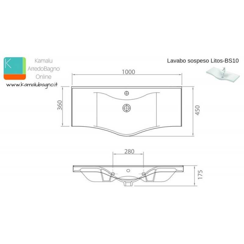 Kamalu - lavandino piccolo bagno 46 cm con foro miscelatore a destra  litos-s50